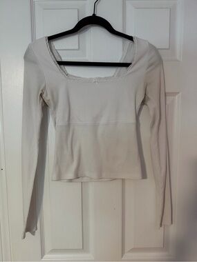 UGC American Eagle Outfitters Cream Ribbed Square Neck Long Sleeve Top